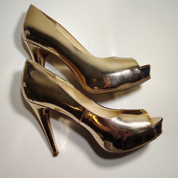 Gorgeous Guess Los Angeles Rose Gold Peep Toe Stiletto's Heels Pumps - Picture 2 of 10